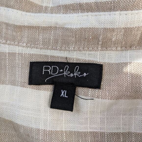 Anthropologie RD & Koko Linen Tunic Top XL Wide Stripe Button Down Pocket - Picture 9 of 11